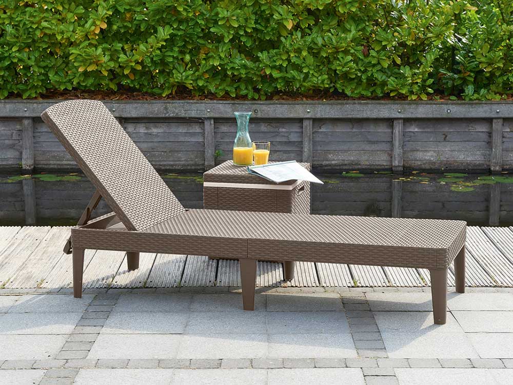 Шезлонг садовый JAIPUR SUN LOUNGER (WITH CUSHION) из пластика под ротанг, с регулируемой спинкой и подушками
