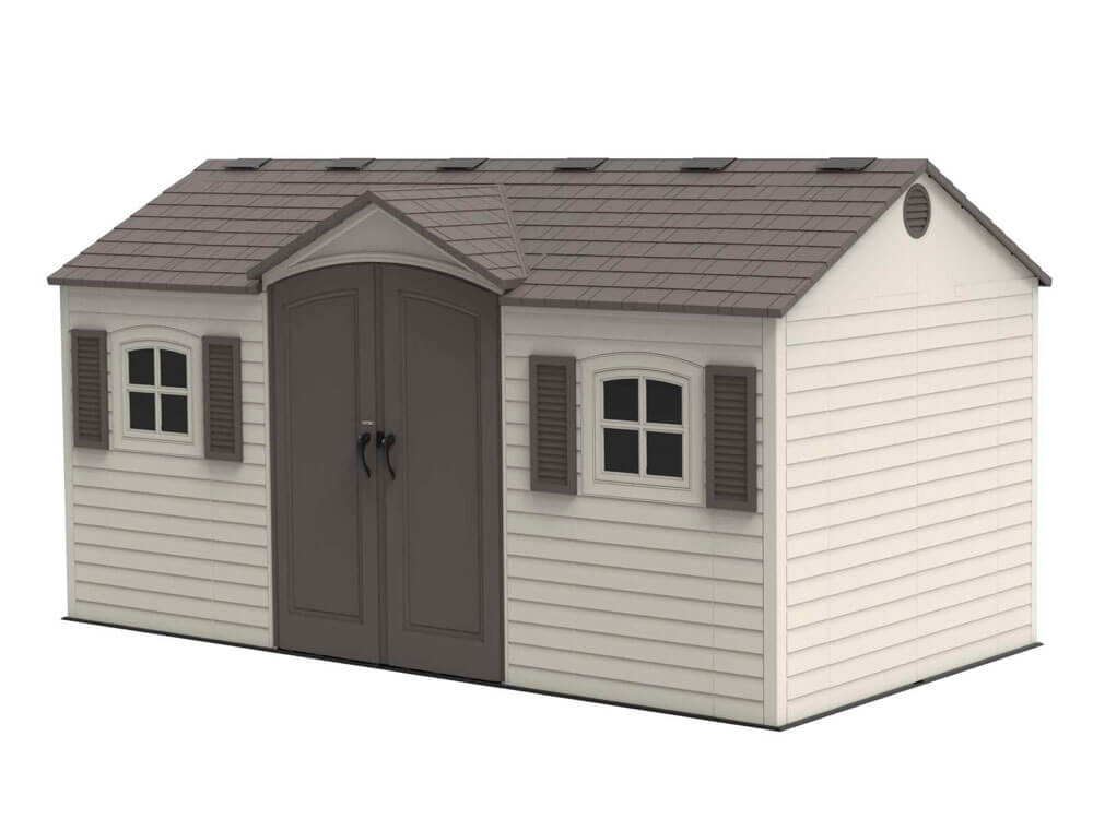 Сарай (хозблок) пластиковый LifeTime 15x8 DD 60079 габариты 239 х 452 см с двускатной крышей для дачи или загородного дома