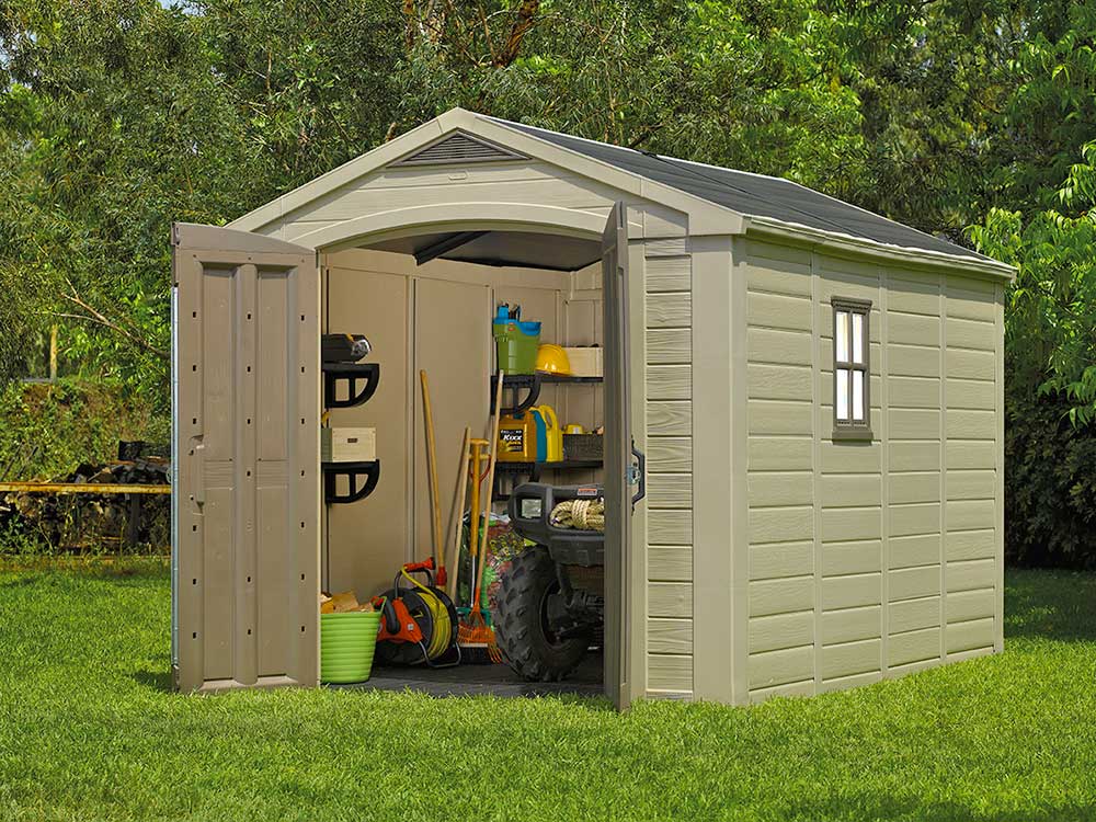Сарай (хозблок) пластиковый Keter FACTOR 8x11 габариты 331,5 х 256,5 см с двускатной крышей для дачи или загородного дома