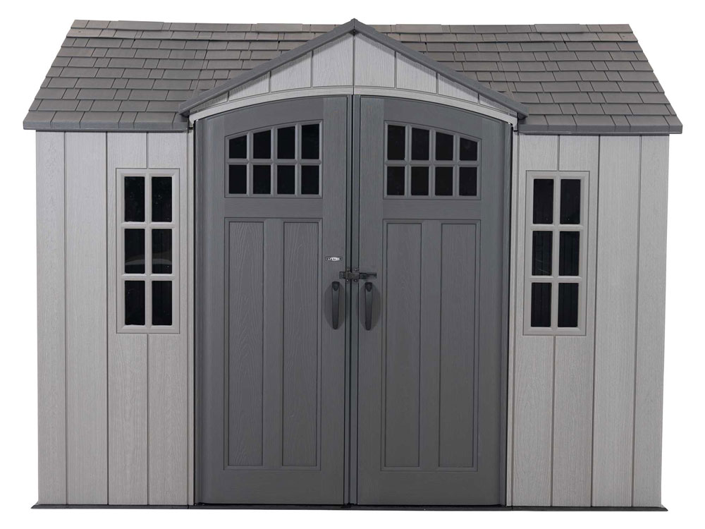 Сарай (хозблок) пластиковый WOODLOOK 10x8 60334 габариты 238 х 299 см с двускатной крышей для дачи или загородного дома