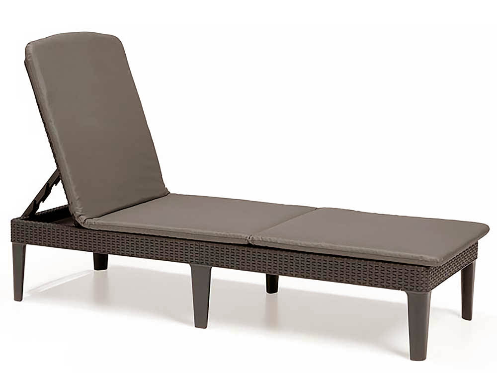 Шезлонг садовый JAIPUR SUN LOUNGER (WITH CUSHION) из пластика под ротанг, с регулируемой спинкой и подушками 