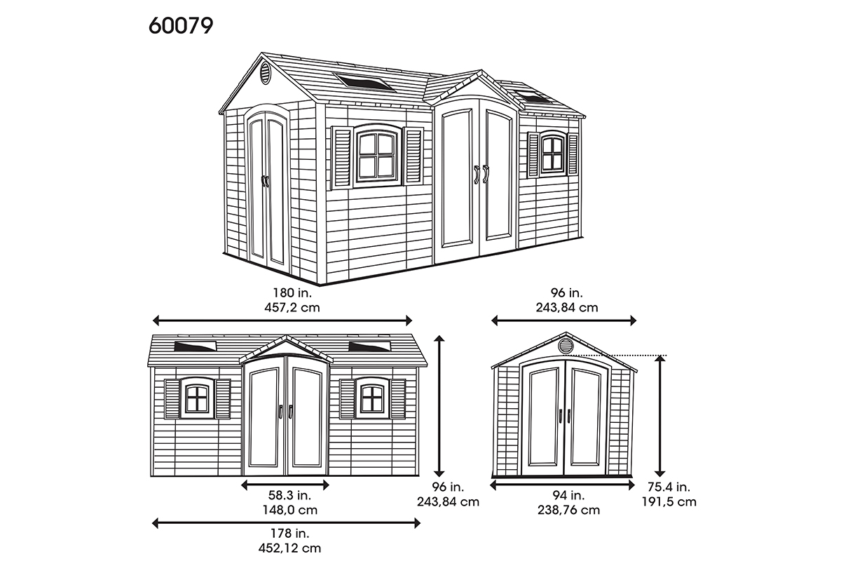 Сарай (хозблок) пластиковый LifeTime 15x8 DD 60079 габариты 239 х 452 см с двускатной крышей для дачи или загородного дома