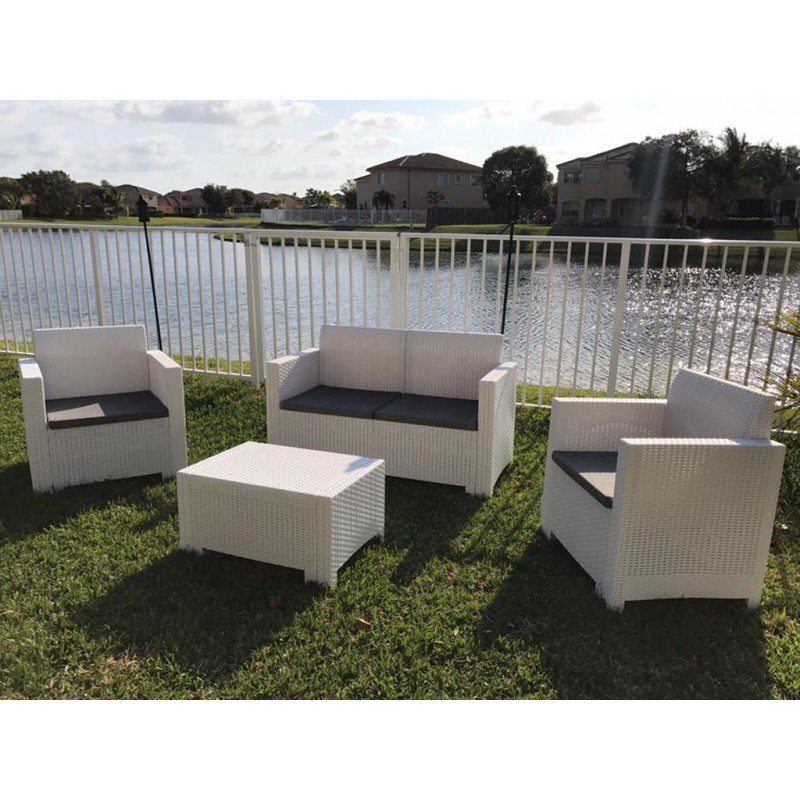 Уличный комплект пластиковой мебели b:rattan NEBRASKA 2 SET (4 места) под ротанг для террасы и лаунж зоны на балконе в садах и ресторанах.