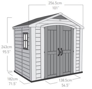 Сарай (хозблок) пластиковый Keter FACTOR 8x6 габариты 182 х 256,5 см с двускатной крышей для дачи или загородного дома